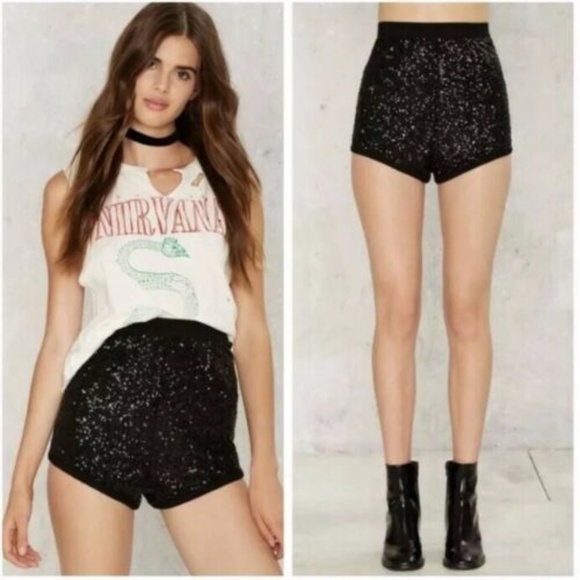 Nasty Gal Pants - Nasty Gal Nightwalker Sequins Disco Shortie Shorts